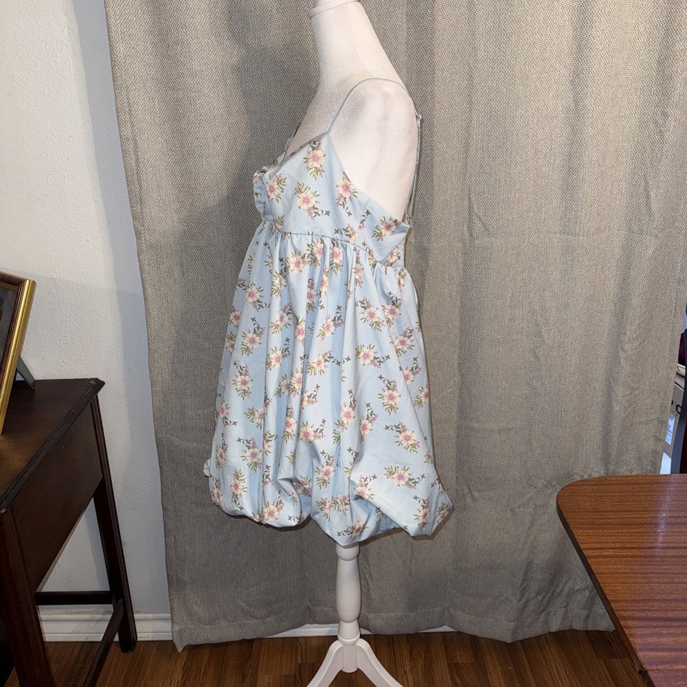 Free People In A Bubble Mini Dress Women's Size Medium Blue Floral Adjustable - Picture 5 of 10